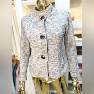 CABI Heather Gray with Large Button Detail Women's Jacket Sweater Cotton Blend S